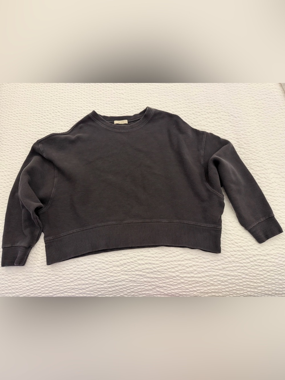 NA NIN Margot Rippled Cotton Cropped Sweatshirt /gray Batwing Sleeve Fall